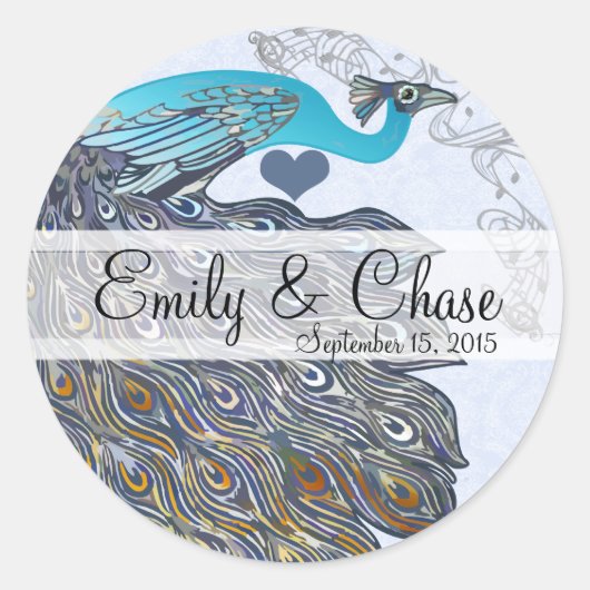 グレーコーラルアクアピーコックフェザー結婚ズ ラウンドシール (正面)