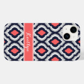 グレーコーラルアンドネイビーイカットモロッコモノグラム Case-Mate iPhoneケース (裏面 (横))