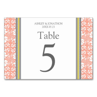 グレーコーラルイエロー結婚のテーブル番号カード テーブルナンバー