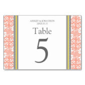 グレーコーラルイエロー結婚のテーブル番号カード テーブルナンバー (正面)