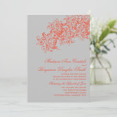 グレーコーラルエレガントフローリッシュ結婚式招待状 招待状 (スタンド正面)