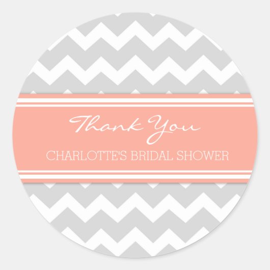 グレーコーラルシェブロンブライダルシャワーメッセージカード ラウンドシール (正面)