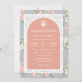 グレーコーラルフローラアナンドKarajプンジャビシーク結婚ズ 招待状 (正面)