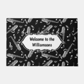 グレーサクソフォン音楽ノートパターン ドアマット (正面)