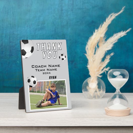 グレーサッカーボールスポーツコーチありがとう フォトプラーク (側面)