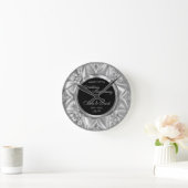 グレーサテン&シルバーダイヤ結婚ズの記念日 ラウンド壁時計 (ホーム)