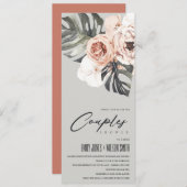 グレーサビフローラモンステラ葉ーカップルのシャワー 招待状 (正面/裏面)