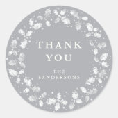 グレーサンキュークリスマスホリーリース ラウンドシール (正面)