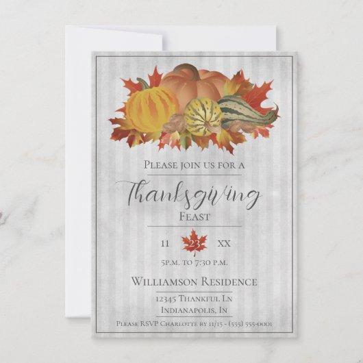 グレーサンクスギビングカボチャとスカッシュディナー 招待状 (正面)