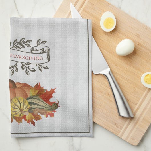 グレーサンクスギビングカボチャとスカッシュ キッチンタオル (四つ折り)