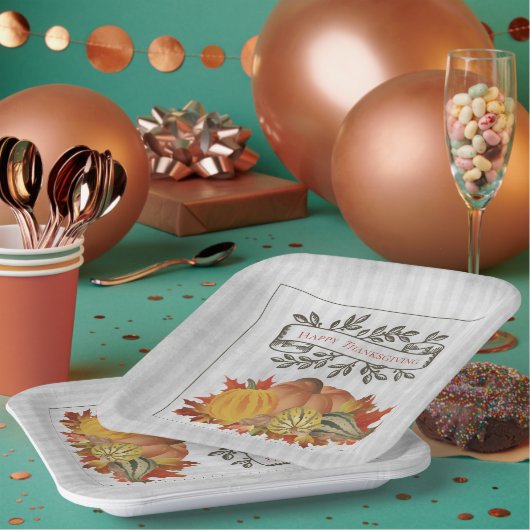 グレーサンクスギビングカボチャとスカッシュ ペーパープレート (複数)