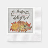 グレーサンクスギビングカボチャとスカッシュ 縁ありカクテルナプキン (正面)