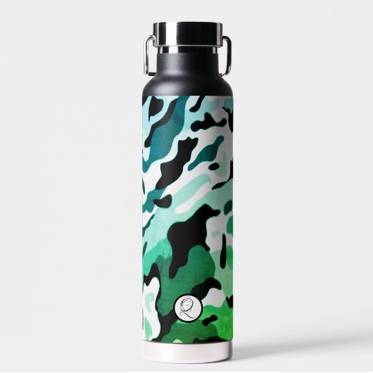 グレーサンドグリーンリーフ迷彩柄トール銅注入 ウォーターボトル (正面)
