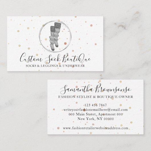 グレーサークル水玉模様カップル靴下 名刺 (正面/裏面)
