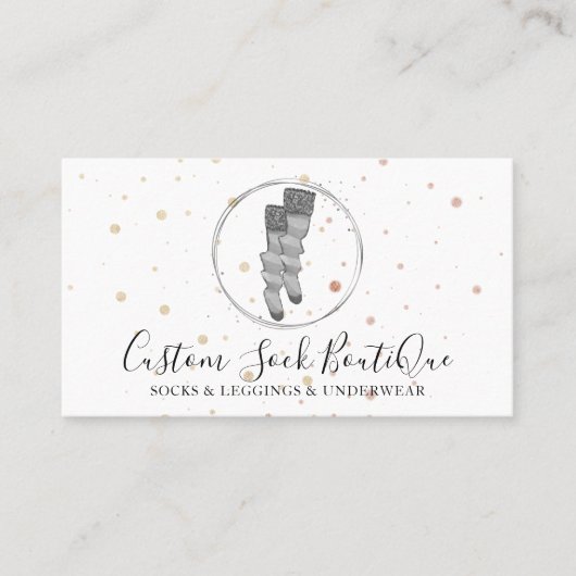 グレーサークル水玉模様カップル靴下 名刺 (正面)
