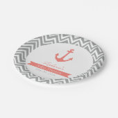 グレーシェブロンとコーラルピンクの赤航海のちゃんシャワー ペーパープレート (アングル)