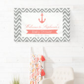 グレーシェブロンとコーラルピンクの赤航海のちゃんシャワー 横断幕 (インサイチュ)