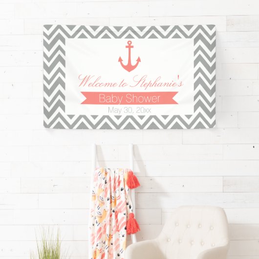 グレーシェブロンとコーラルピンクの赤航海のちゃんシャワー 横断幕 (インサイチュ)