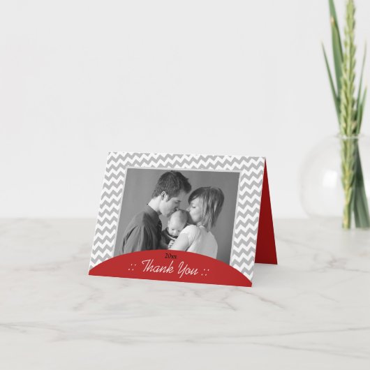 グレーシェブロンとレッドフォトサンキューカード サンキューカード (正面)