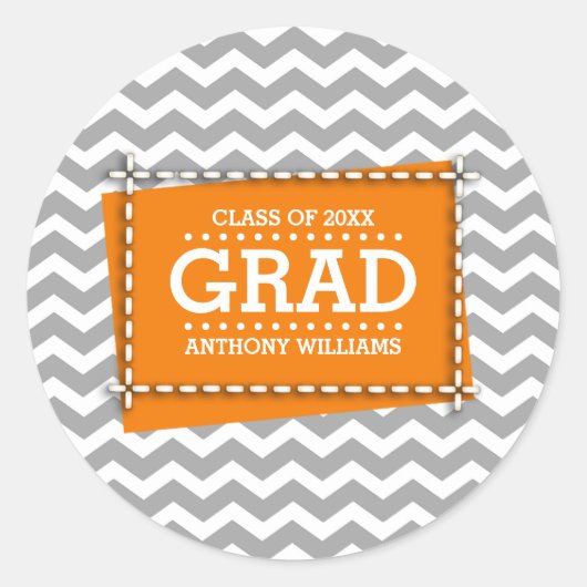 グレーシェブロンパターンカスタム卒業ステッカー ラウンドシール (正面)