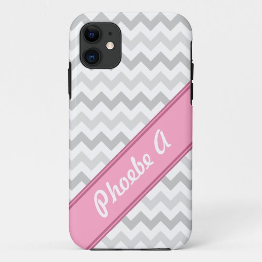 グレーシェブロンパーソナライズされたピンクiPhone 5ケース Case-Mate iPhoneケース (裏面)