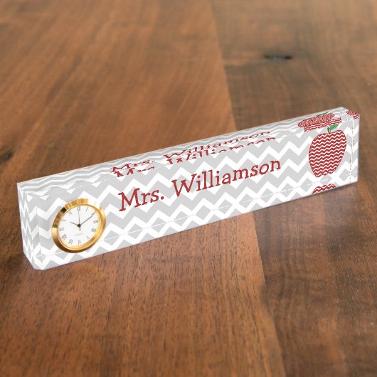 グレーシェブロンレッドシェブロンアップル先生銘板 デスクネームプレート (側面)