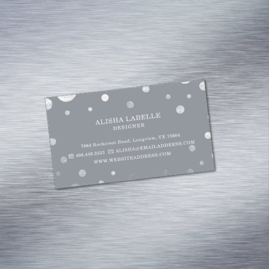 グレーシフェミニンックシルバー紙吹雪水玉模様 マグネット名刺 (インサイチュ)