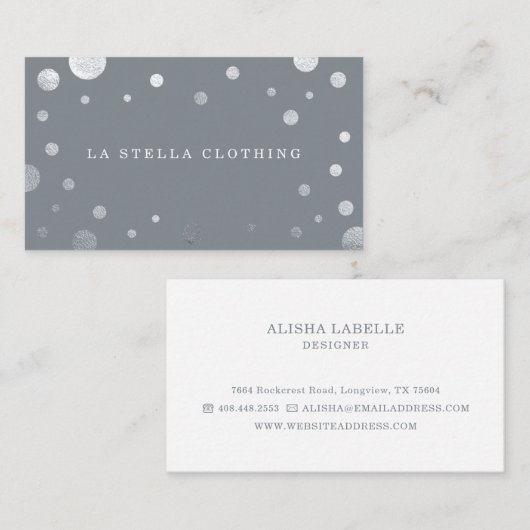 グレーシフェミニンックシルバー紙吹雪水玉模様 名刺 (正面/裏面)