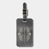 グレーシルバーつや消しメタルモノグラム名スクリプト ラゲッジタグ (正面縦)