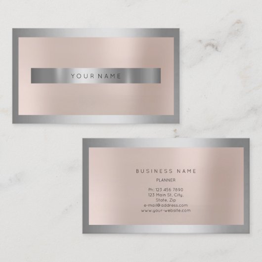 グレーシルバーのガラスフレーム金属製のピミニマルンク 名刺 (正面/裏面)