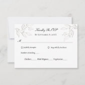 グレーシルバーの葉のミニマリスト結婚式の招待状 RSVP (正面)