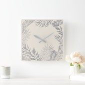 グレーシルバーアイボリーメタリックパームボタニカルパステル スクエア壁時計 (ホーム)