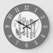 グレーシルバーウェアホワイトナプキンホワイトナンバーオングレー ラージ壁時計 (正面)