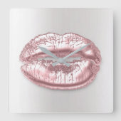 グレーシルバーキスリップピンクローズ金ゴールドメイクアップ スクエア壁時計 (正面)