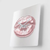 グレーシルバーキスリップピンクローズ金ゴールドメイクアップ スクエア壁時計 (傾斜)