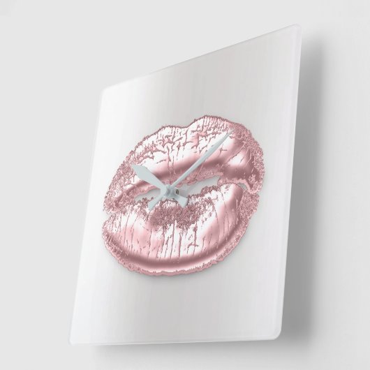 グレーシルバーキスリップピンクローズ金ゴールドメイクアップ スクエア壁時計 (傾斜)