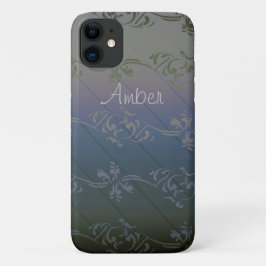グレーシルバーグラデーション 葉っぱ柄 オリジナル iPhone 11 ケース