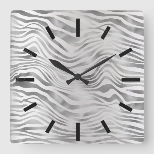 グレーシルバーグラファイト動物皮ブラック抽象芸術 スクエア壁時計 (正面)
