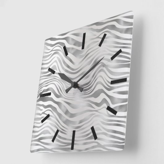 グレーシルバーグラファイト動物皮ブラック抽象芸術 スクエア壁時計 (傾斜)