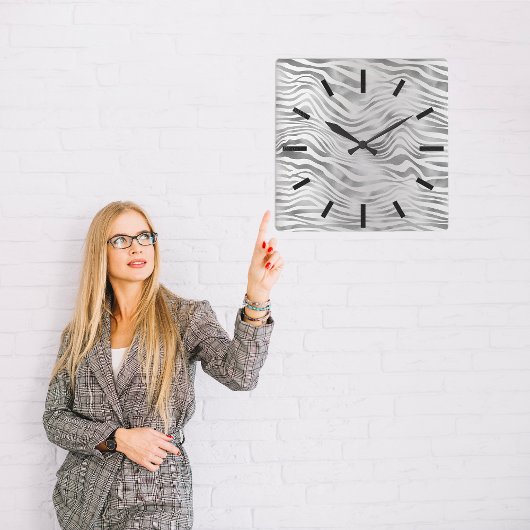 グレーシルバーグラファイト動物皮ブラック抽象芸術 スクエア壁時計