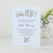 グレーシルバーグリッター足ベビーガールボーイブルーQRCODE 招待状 (スタンド正面)