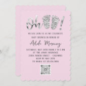 グレーシルバーグリッター足ベビーガールQRコードピンク 招待状 (正面/裏面)