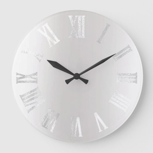 グレーシルバーグレーブラックメタルミニマルローマ数字 ラージ壁時計 (正面)