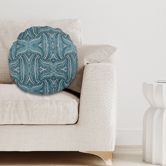グレーシルバーターコイズティール（緑がかった色）ブルーボヘミア ラウンドクッション