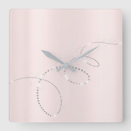 グレーシルバーピンクの粉末結晶インフィニティダイヤモンド スクエア壁時計 (正面)