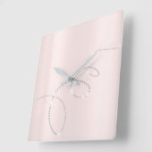 グレーシルバーピンクの粉末結晶インフィニティダイヤモンド スクエア壁時計 (傾斜)