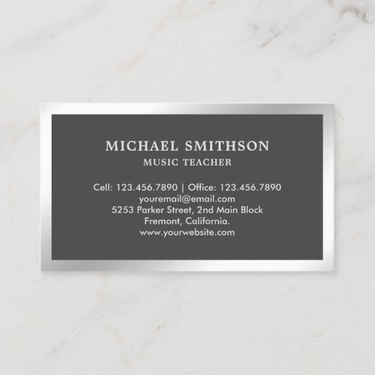 グレーシルバーフォイルギターミュージック先生ギタリスト 名刺 (裏面)