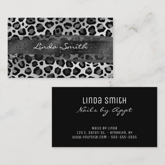 グレーシルバーフォイルヒョウのブラシストローク 名刺 (正面/裏面)