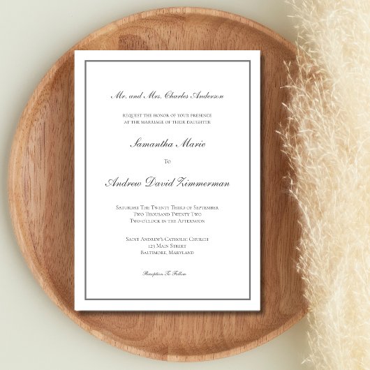 グレーシルバー伝統的エレガフォーマルントウェディング 招待状