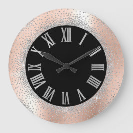 グレーシルバー結晶ブラックバラローマ数字 ラージ壁時計